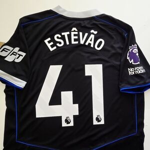 Nike Black Football Jersey with White Number and Blue Trim - Estêvão 41